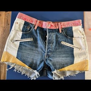 Unique Levis 501 denim color block shorts